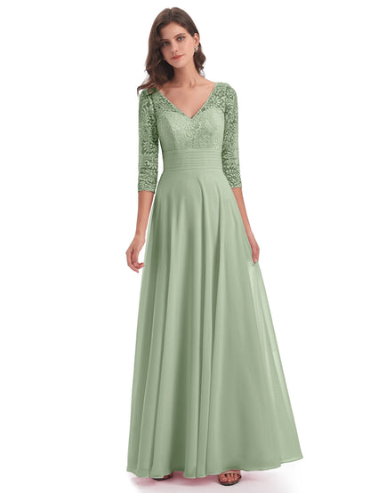 Florence V-Neck 3/4 Length Sleeves Lace Bridesmaid Dresses