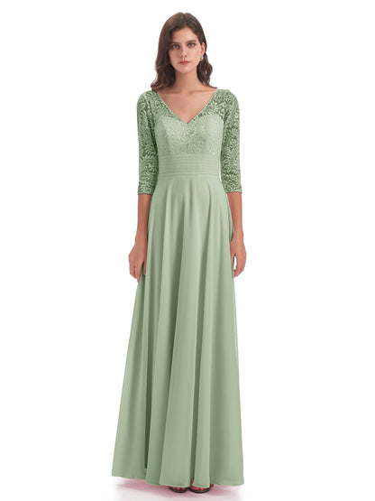 Florence V-Neck 3/4 Length Sleeves Lace Bridesmaid Dresses