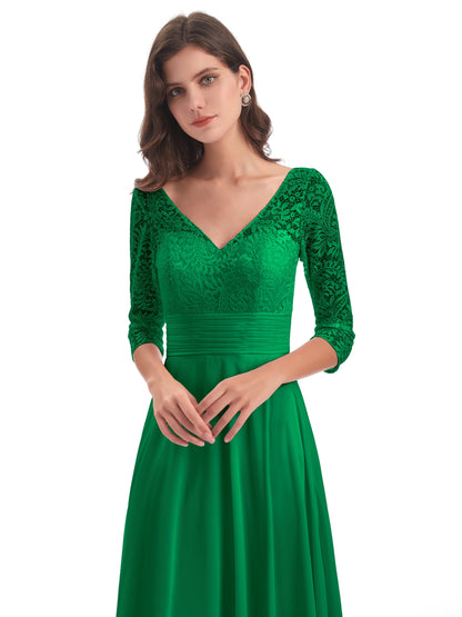 Florence V-Neck 3/4 Length Sleeves Lace Bridesmaid Dresses