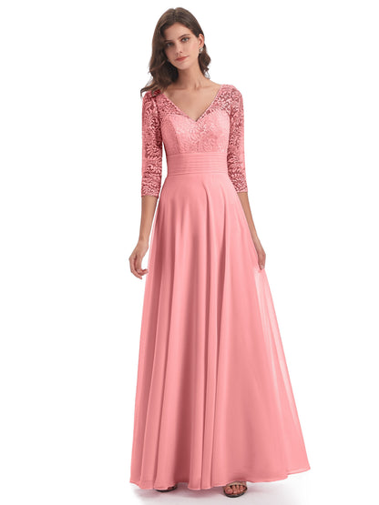 Florence V-Neck 3/4 Length Sleeves Lace Bridesmaid Dresses