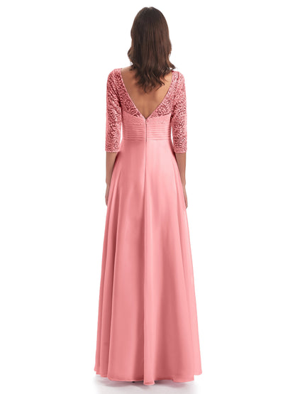 Florence V-Neck 3/4 Length Sleeves Lace Bridesmaid Dresses