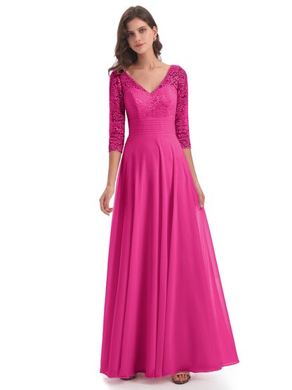 Florence V-Neck 3/4 Length Sleeves Lace Bridesmaid Dresses