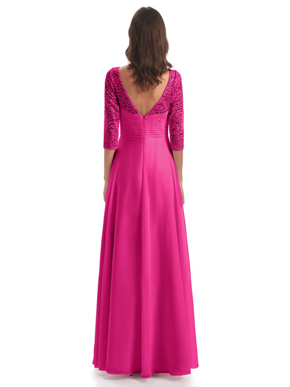 Florence V-Neck 3/4 Length Sleeves Lace Bridesmaid Dresses