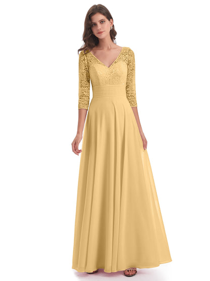 Florence V-Neck 3/4 Length Sleeves Lace Bridesmaid Dresses
