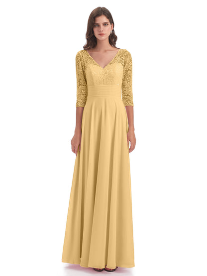 Florence V-Neck 3/4 Length Sleeves Lace Bridesmaid Dresses