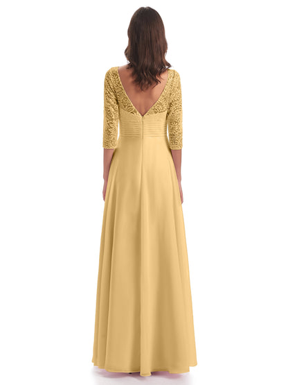 Florence V-Neck 3/4 Length Sleeves Lace Bridesmaid Dresses