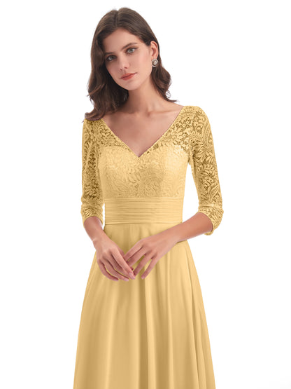 Florence V-Neck 3/4 Length Sleeves Lace Bridesmaid Dresses
