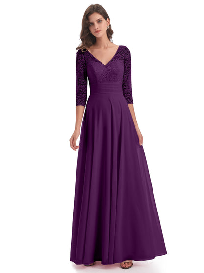 Florence V-Neck 3/4 Length Sleeves Lace Bridesmaid Dresses