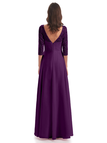 Florence V-Neck 3/4 Length Sleeves Lace Bridesmaid Dresses