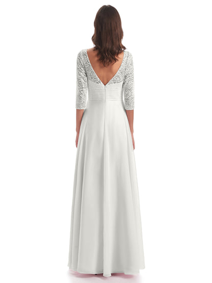 Florence V-Neck 3/4 Length Sleeves Lace Bridesmaid Dresses