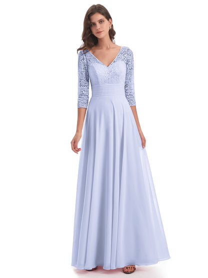 Florence V-Neck 3/4 Length Sleeves Lace Bridesmaid Dresses