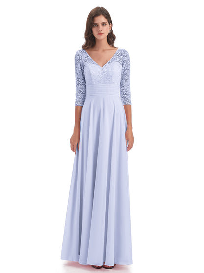 Florence V-Neck 3/4 Length Sleeves Lace Bridesmaid Dresses