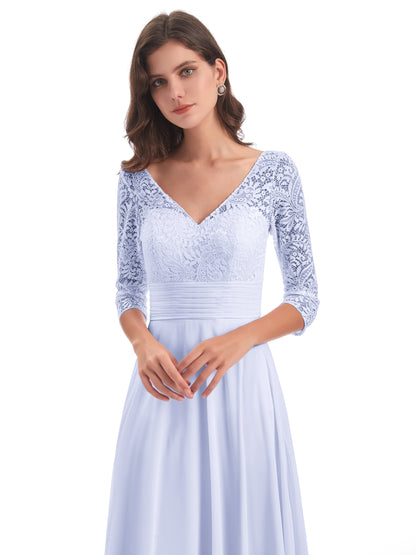 Florence V-Neck 3/4 Length Sleeves Lace Bridesmaid Dresses