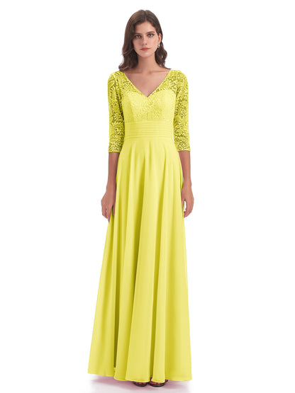 Florence V-Neck 3/4 Length Sleeves Lace Bridesmaid Dresses