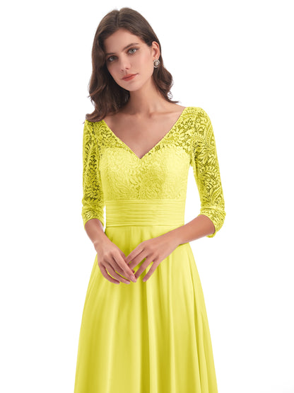 Florence V-Neck 3/4 Length Sleeves Lace Bridesmaid Dresses