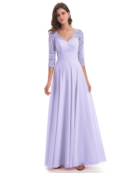 Florence V-Neck 3/4 Length Sleeves Lace Bridesmaid Dresses