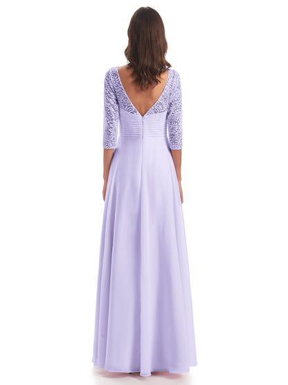 Florence V-Neck 3/4 Length Sleeves Lace Bridesmaid Dresses