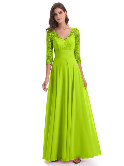 Florence V-Neck 3/4 Length Sleeves Lace Bridesmaid Dresses