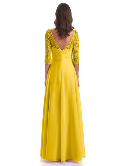 Florence V-Neck 3/4 Length Sleeves Lace Bridesmaid Dresses
