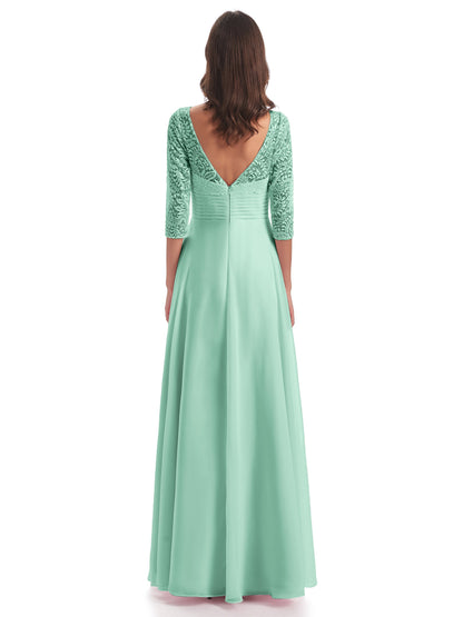 Florence V-Neck 3/4 Length Sleeves Lace Bridesmaid Dresses