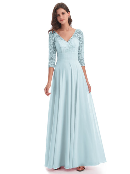 Florence V-Neck 3/4 Length Sleeves Lace Bridesmaid Dresses