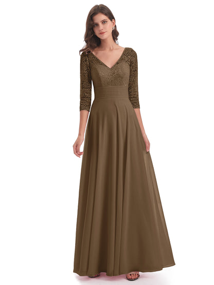 Florence V-Neck 3/4 Length Sleeves Lace Bridesmaid Dresses