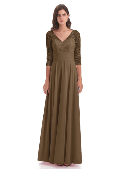 Florence V-Neck 3/4 Length Sleeves Lace Bridesmaid Dresses