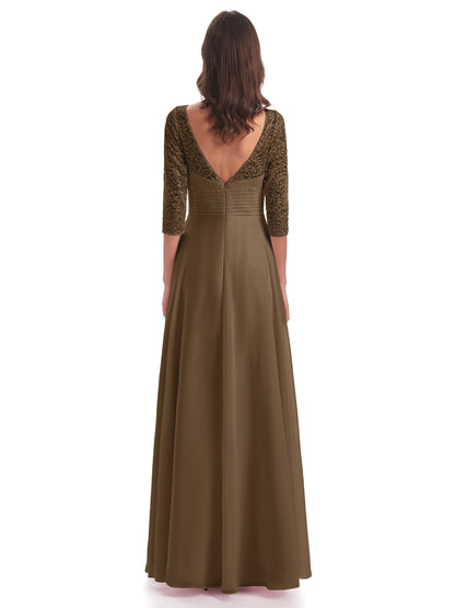 Florence V-Neck 3/4 Length Sleeves Lace Bridesmaid Dresses