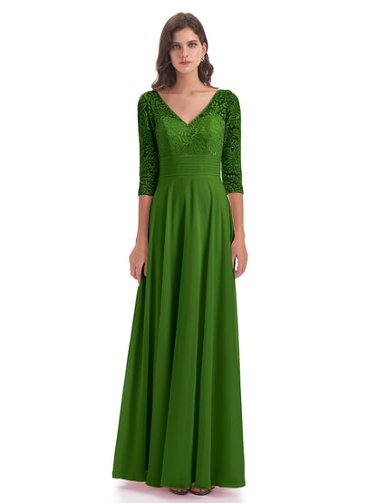 Florence V-Neck 3/4 Length Sleeves Lace Bridesmaid Dresses