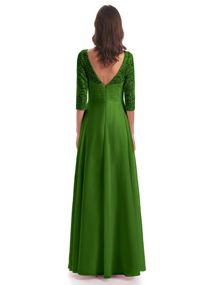 Florence V-Neck 3/4 Length Sleeves Lace Bridesmaid Dresses