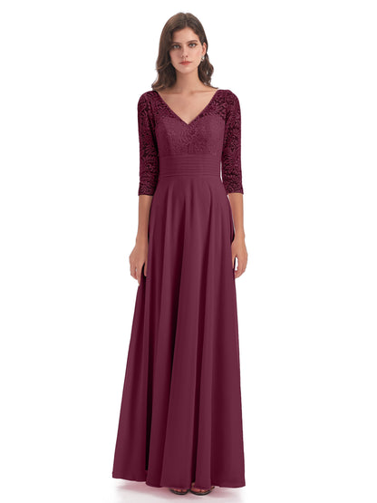 Florence V-Neck 3/4 Length Sleeves Lace Bridesmaid Dresses