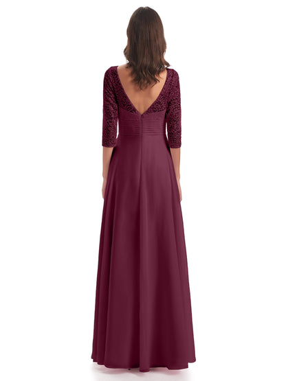 Florence V-Neck 3/4 Length Sleeves Lace Bridesmaid Dresses