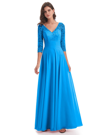 Florence V-Neck 3/4 Length Sleeves Lace Bridesmaid Dresses