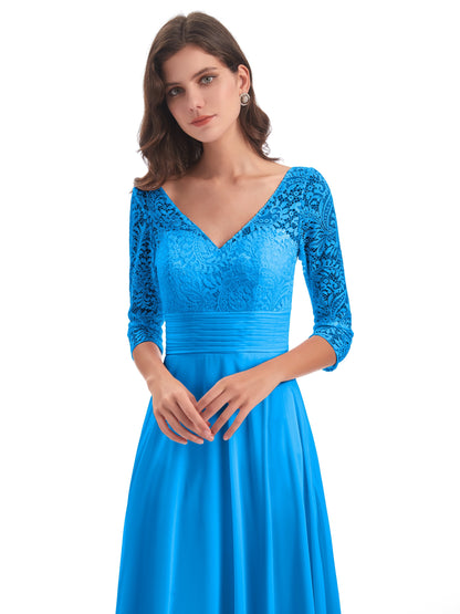 Florence V-Neck 3/4 Length Sleeves Lace Bridesmaid Dresses