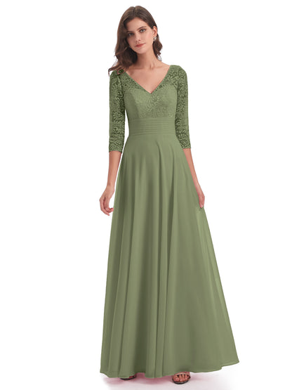 Florence V-Neck 3/4 Length Sleeves Lace Bridesmaid Dresses