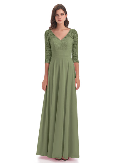Florence V-Neck 3/4 Length Sleeves Lace Bridesmaid Dresses
