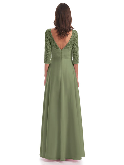 Florence V-Neck 3/4 Length Sleeves Lace Bridesmaid Dresses