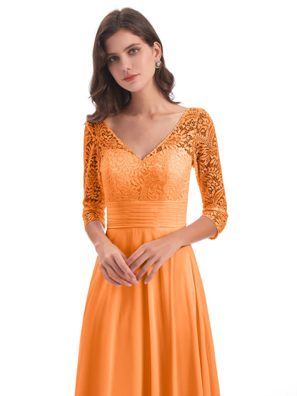 Florence V-Neck 3/4 Length Sleeves Lace Bridesmaid Dresses