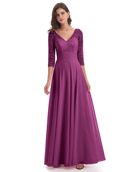 Florence V-Neck 3/4 Length Sleeves Lace Bridesmaid Dresses