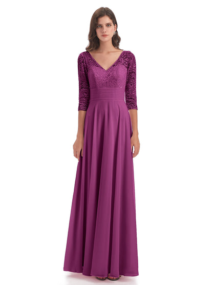 Florence V-Neck 3/4 Length Sleeves Lace Bridesmaid Dresses