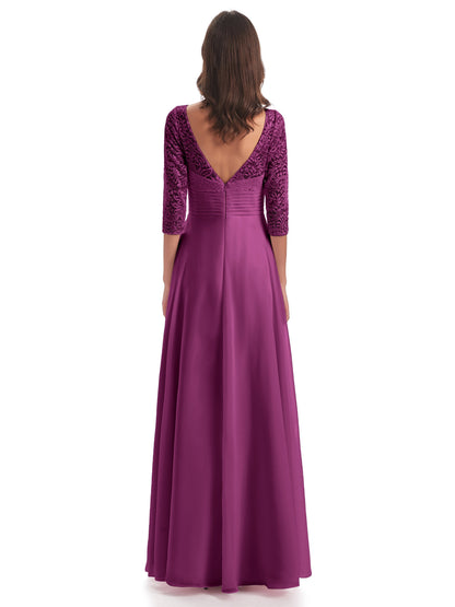 Florence V-Neck 3/4 Length Sleeves Lace Bridesmaid Dresses