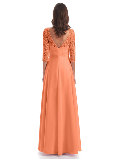 Florence V-Neck 3/4 Length Sleeves Lace Bridesmaid Dresses