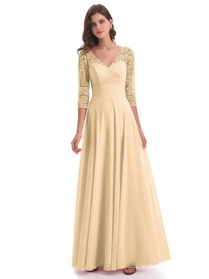 Florence V-Neck 3/4 Length Sleeves Lace Bridesmaid Dresses