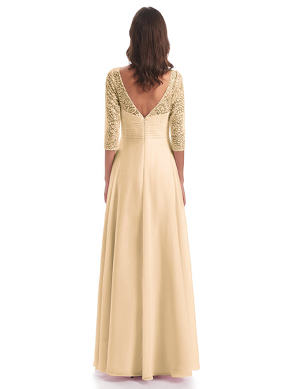 Florence V-Neck 3/4 Length Sleeves Lace Bridesmaid Dresses