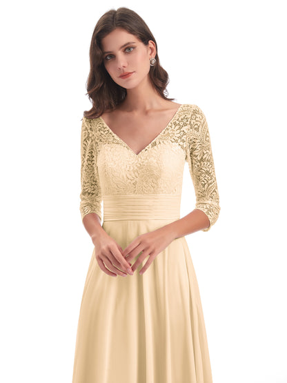 Florence V-Neck 3/4 Length Sleeves Lace Bridesmaid Dresses