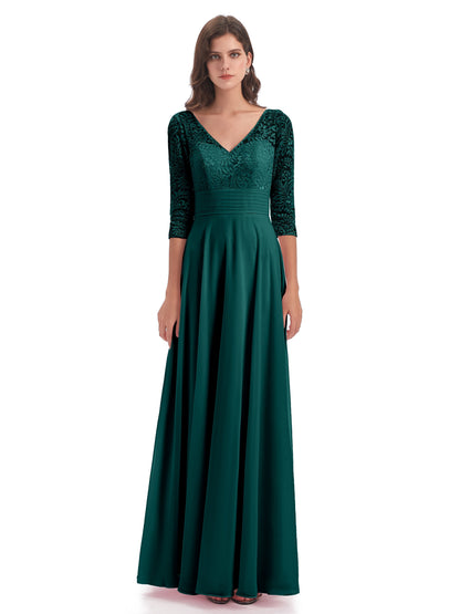 Florence V-Neck 3/4 Length Sleeves Lace Bridesmaid Dresses