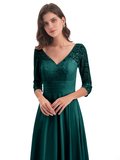 Florence V-Neck 3/4 Length Sleeves Lace Bridesmaid Dresses