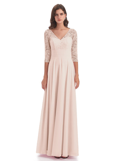 Florence V-Neck 3/4 Length Sleeves Lace Bridesmaid Dresses