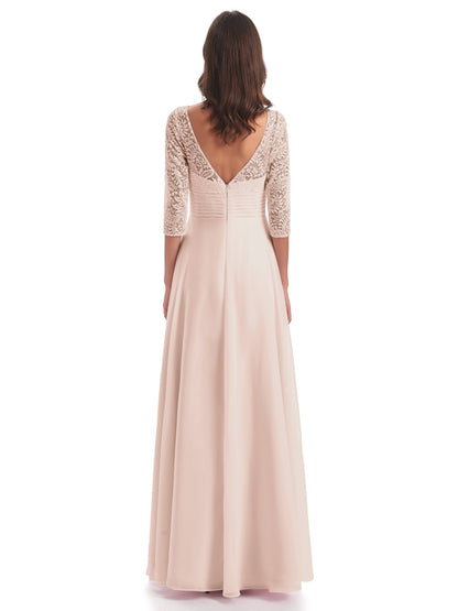 Florence V-Neck 3/4 Length Sleeves Lace Bridesmaid Dresses