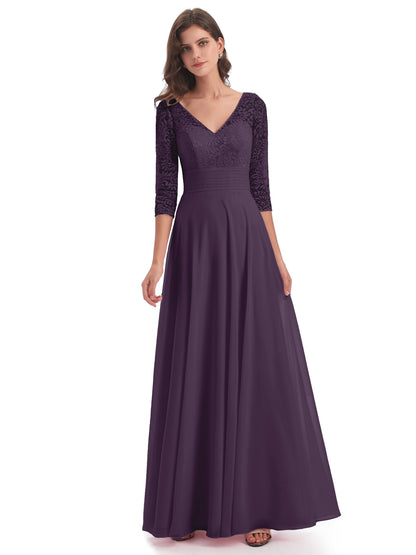 Florence V-Neck 3/4 Length Sleeves Lace Bridesmaid Dresses